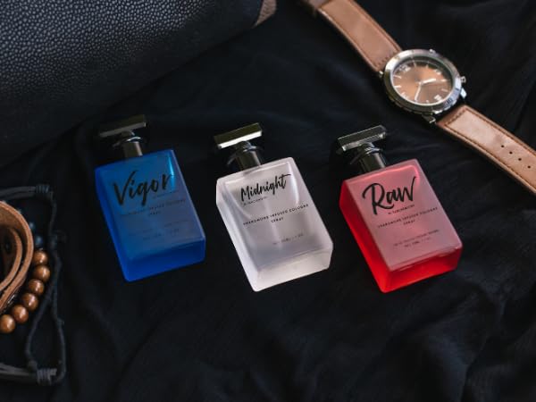 Pheromone Infused Cologne Men Set - Raw Vigor Midnight 3oz by RawChemistry | Premium Perfume for Men, Essential Fragrances, Luxury Perfumes for Men, Perfume Para Hombre, Body Spray for Men, Oil 1oz