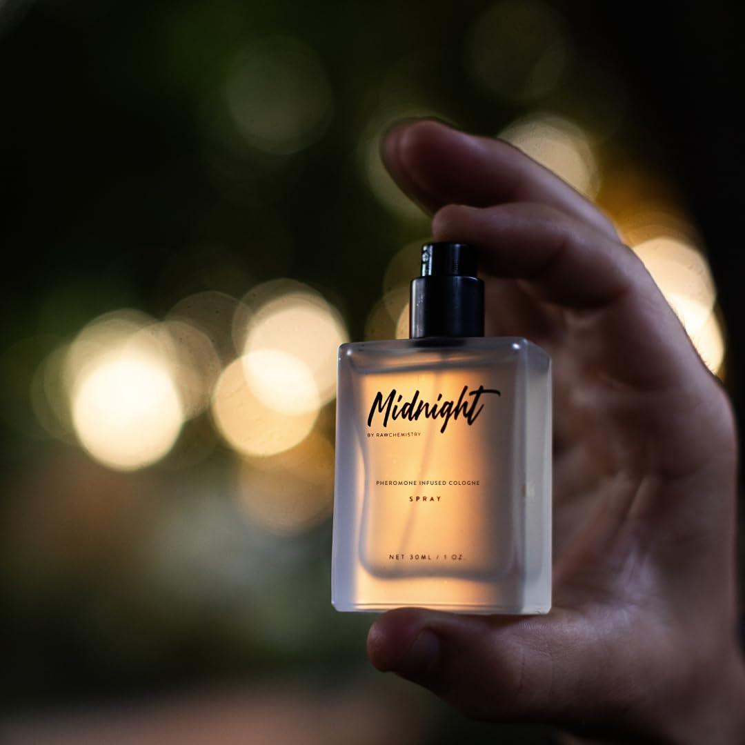 Pheromone Infused Cologne for Men - Midnight 1 oz Men Spray by RawChemistry | Premium Mens Cologne, Long Lasting Perfume for Men, Perfume Para Hombre, Essential Fragrances, Daily Use, 1 Oz