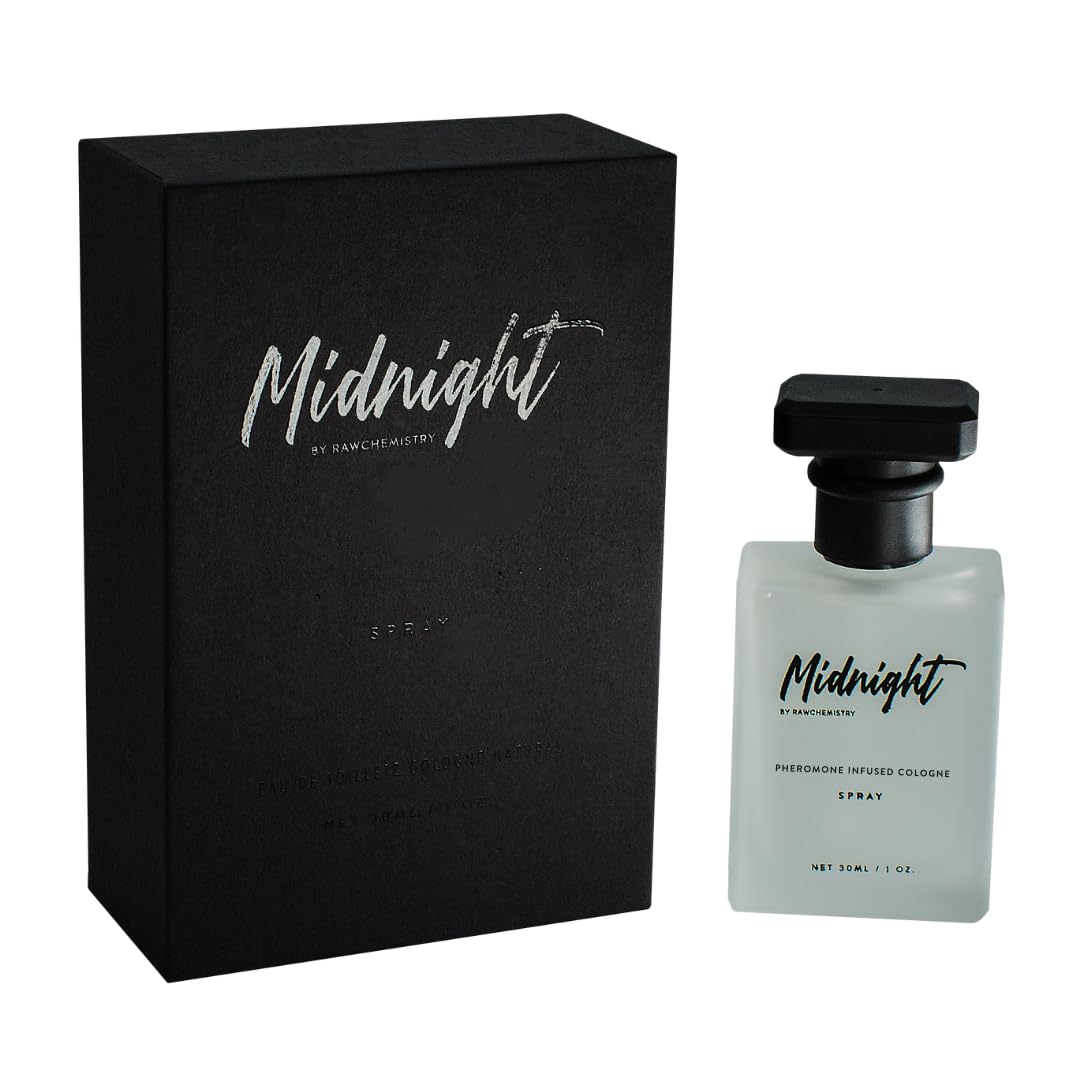 Pheromone Infused Cologne for Men - Midnight 1 oz Men Spray by RawChemistry | Premium Mens Cologne, Long Lasting Perfume for Men, Perfume Para Hombre, Essential Fragrances, Daily Use, 1 Oz