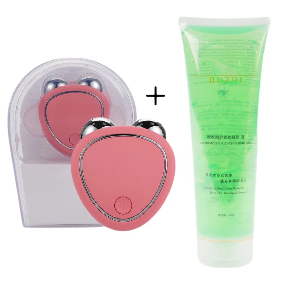 Beauty Massager Cold Gel Microcurrent Face Lifter V Line Anti-Wrinkle Roller Skin Tightening Rejuvenation Facial Lifts Slimming