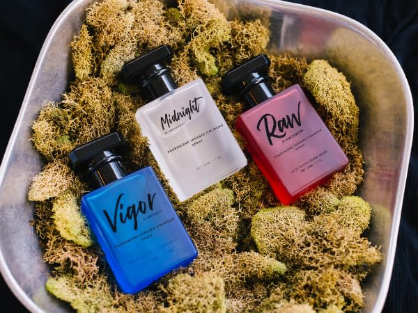 Pheromone Infused Cologne Men Set - Raw Vigor Midnight 3oz by RawChemistry | Premium Perfume for Men, Essential Fragrances, Luxury Perfumes for Men, Perfume Para Hombre, Body Spray for Men, Oil 1oz
