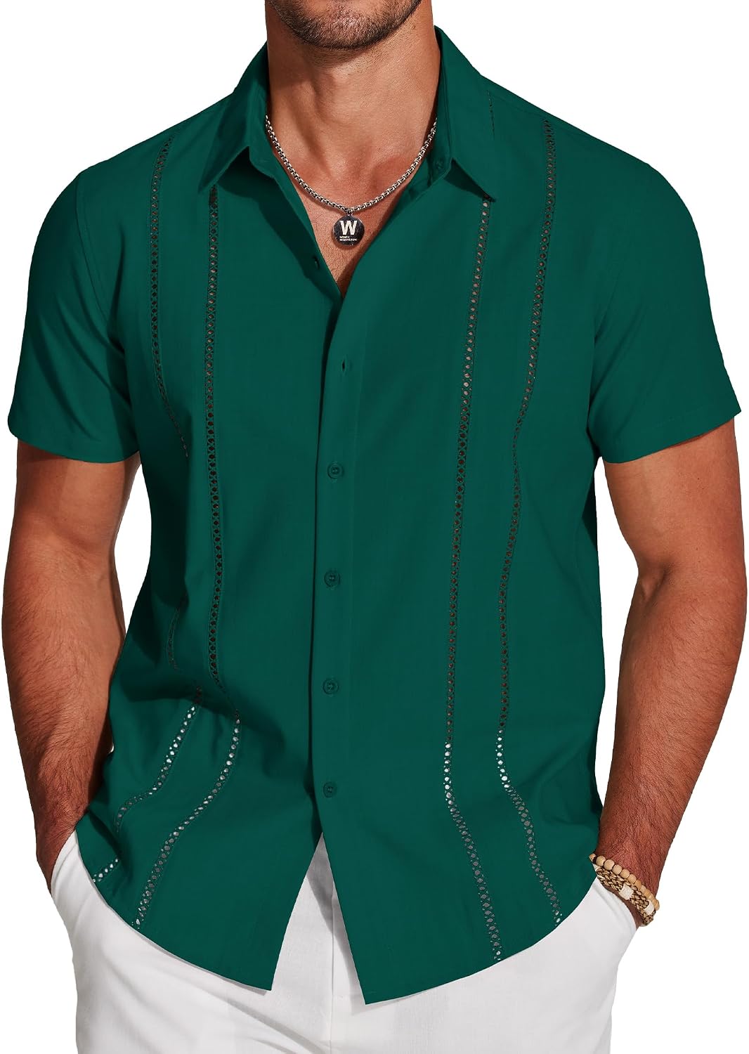 COOFANDY Men's Cuban Guayabera Shirt Short Sleeve Button Down Shirts Casual Summer Beach Linen Shirts