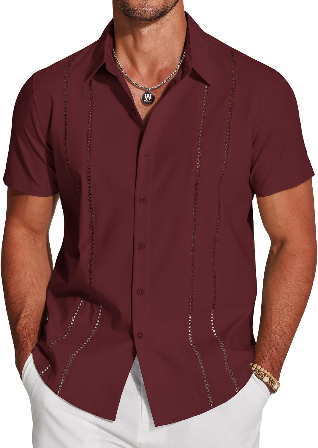 COOFANDY Men's Cuban Guayabera Shirt Short Sleeve Button Down Shirts Casual Summer Beach Linen Shirts