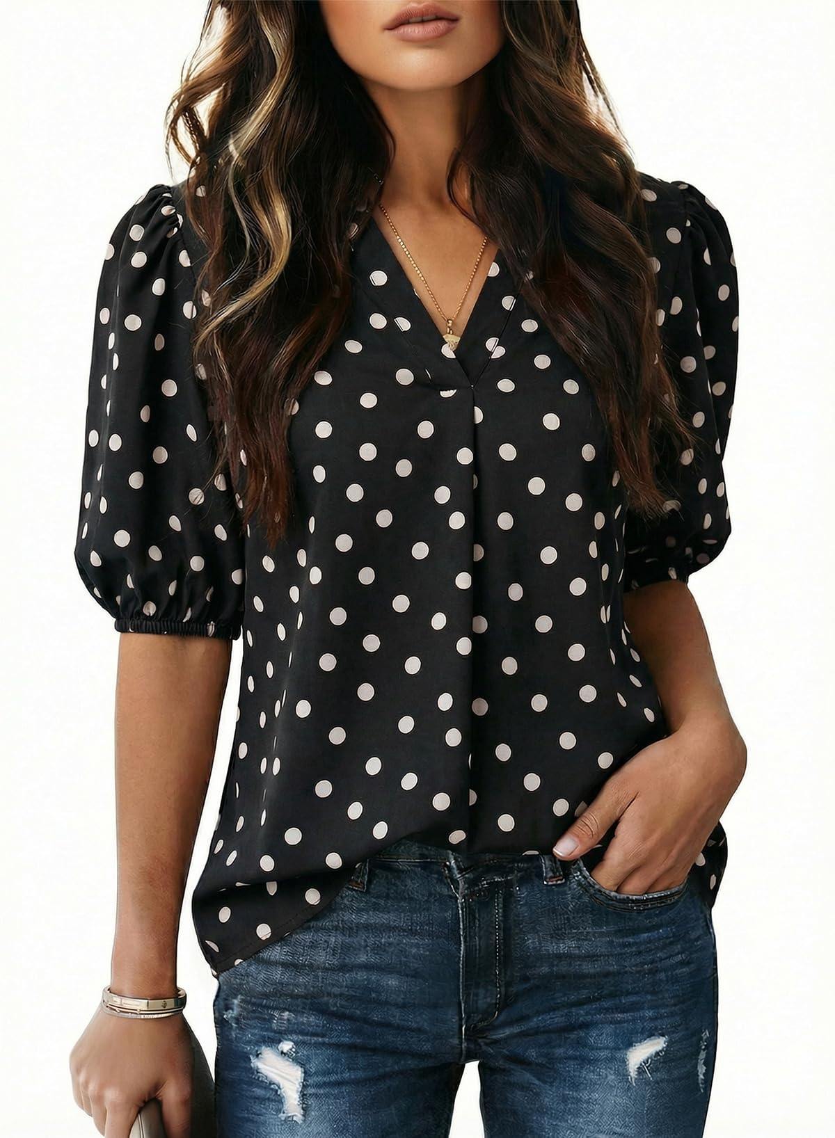 Dokotoo Womens Summer Business Casual Blouses V Neck Short Sleeve Shirts Eyelet Cute Lace Tops