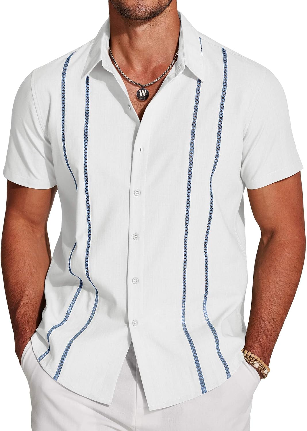 COOFANDY Men's Cuban Guayabera Shirt Short Sleeve Button Down Shirts Casual Summer Beach Linen Shirts