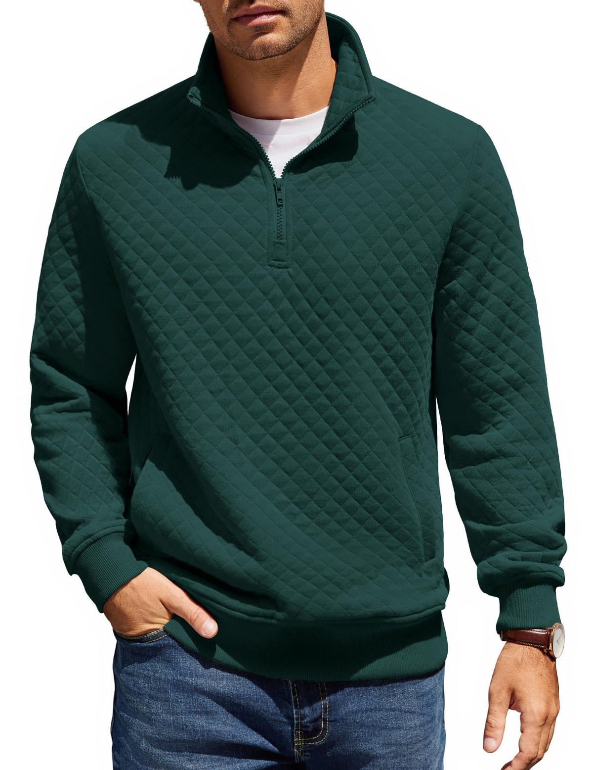 COOFANDY Mens Quarter Zip Pullover Sweatshirt Long Sleeve Mock Neck Sweater | Soft quilted fabric, quarter-zip mock neck, kangaroo pocket, ribbed cuffs; layers easily, machine washable, great gift