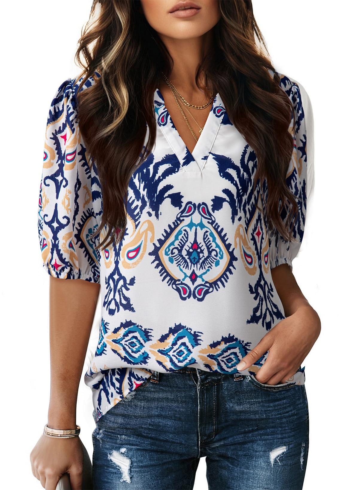 Dokotoo Womens Summer Business Casual Blouses V Neck Short Sleeve Shirts Eyelet Cute Lace Tops