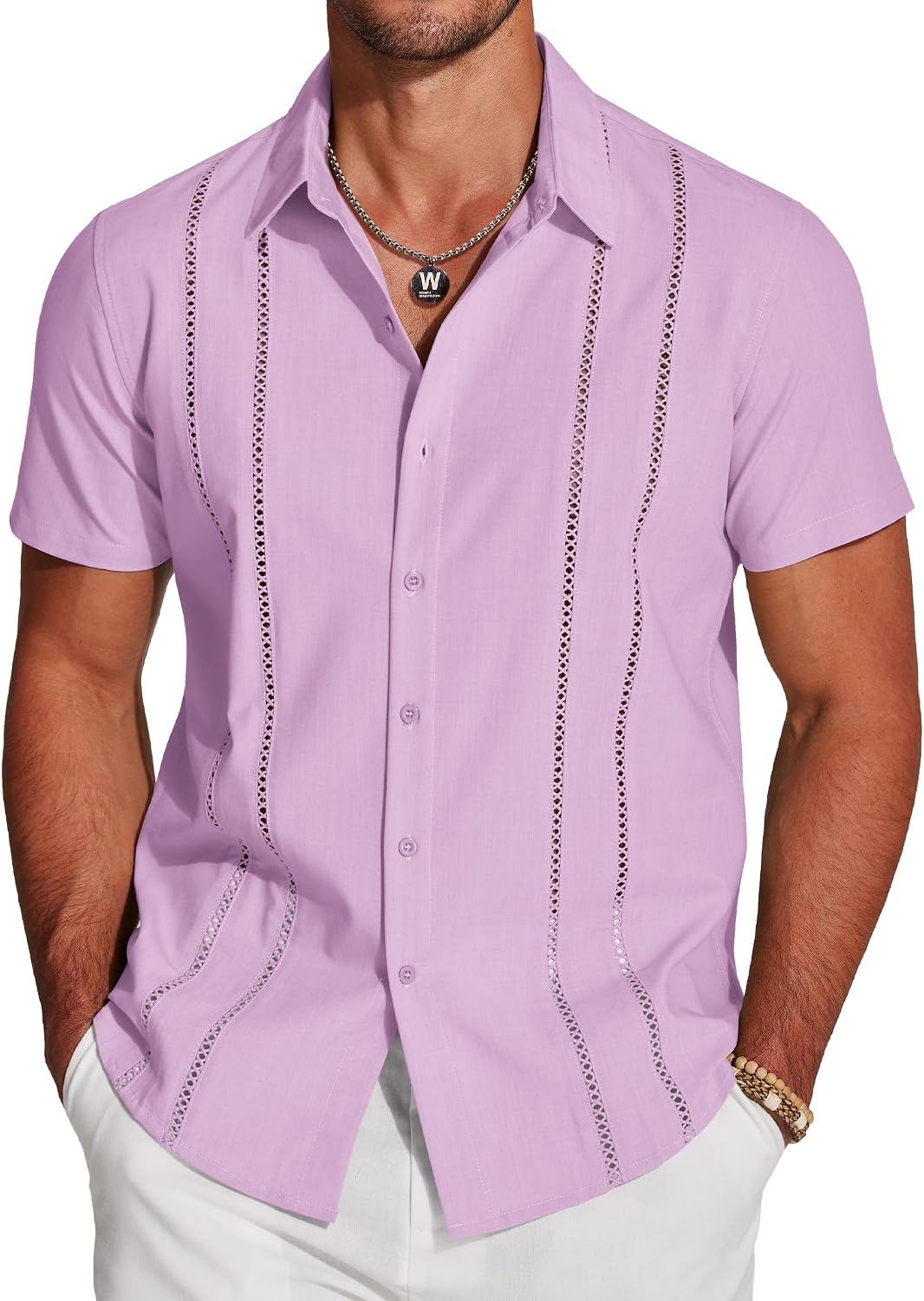 COOFANDY Men's Cuban Guayabera Shirt Short Sleeve Button Down Shirts Casual Summer Beach Linen Shirts