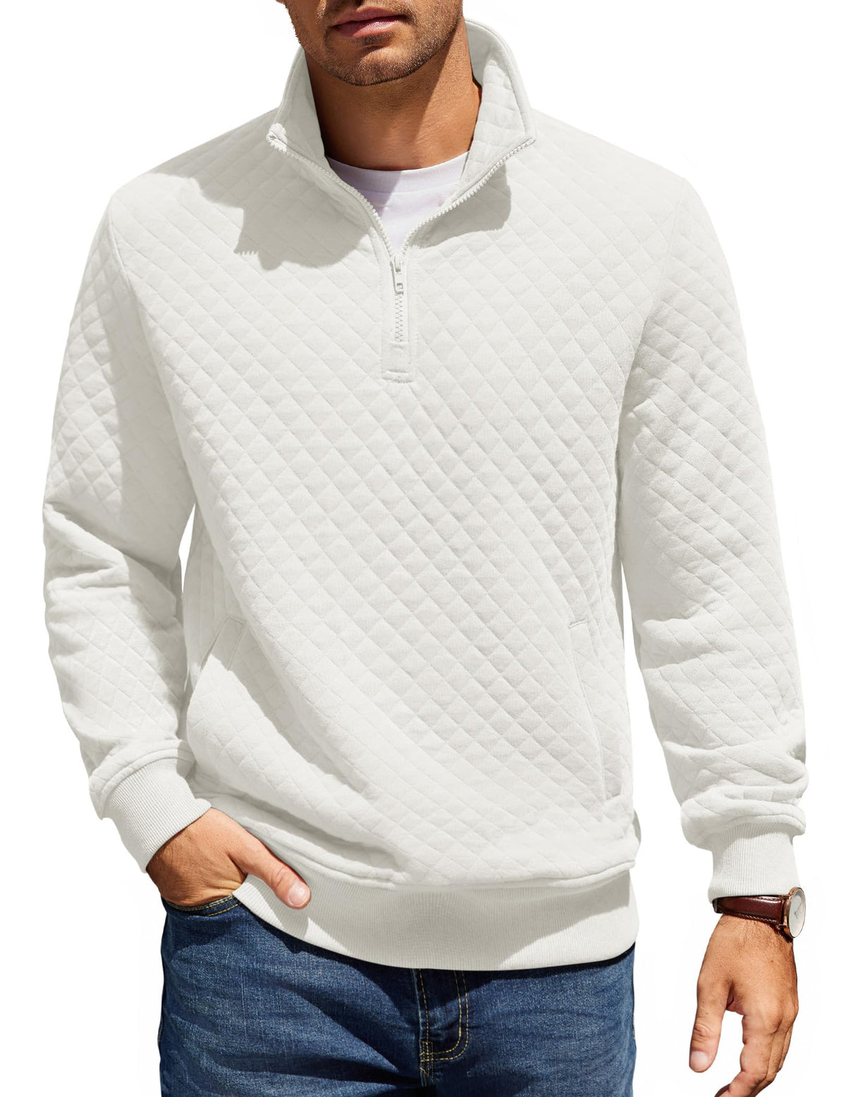 COOFANDY Mens Quarter Zip Pullover Sweatshirt Long Sleeve Mock Neck Sweater | Soft quilted fabric, quarter-zip mock neck, kangaroo pocket, ribbed cuffs; layers easily, machine washable, great gift