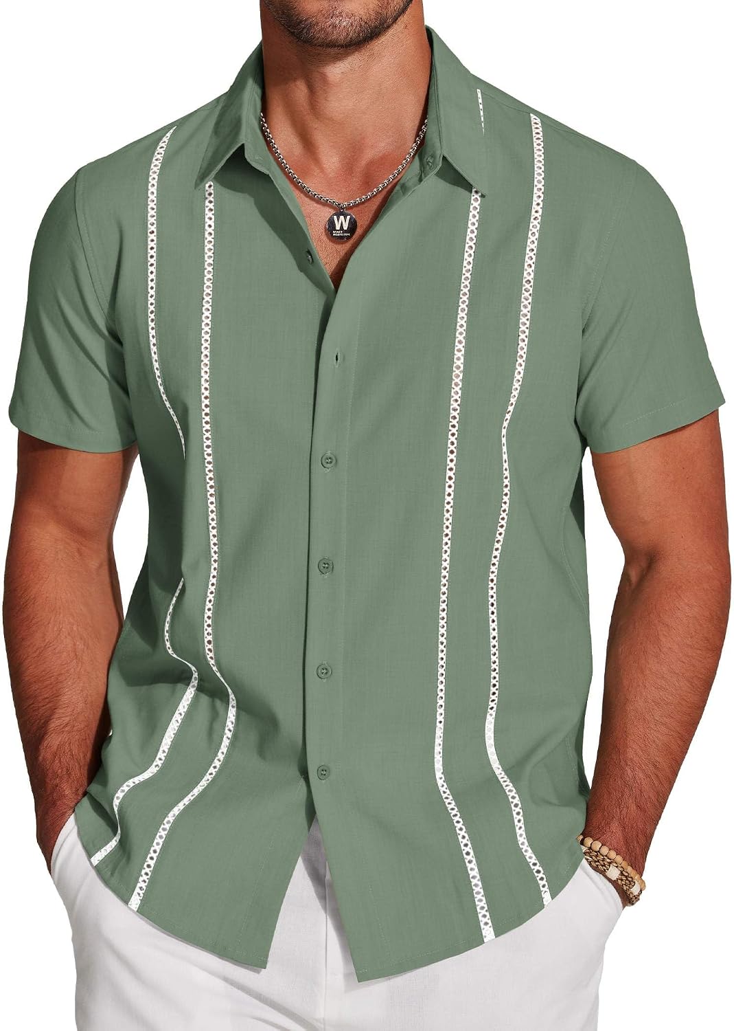 COOFANDY Men's Cuban Guayabera Shirt Short Sleeve Button Down Shirts Casual Summer Beach Linen Shirts