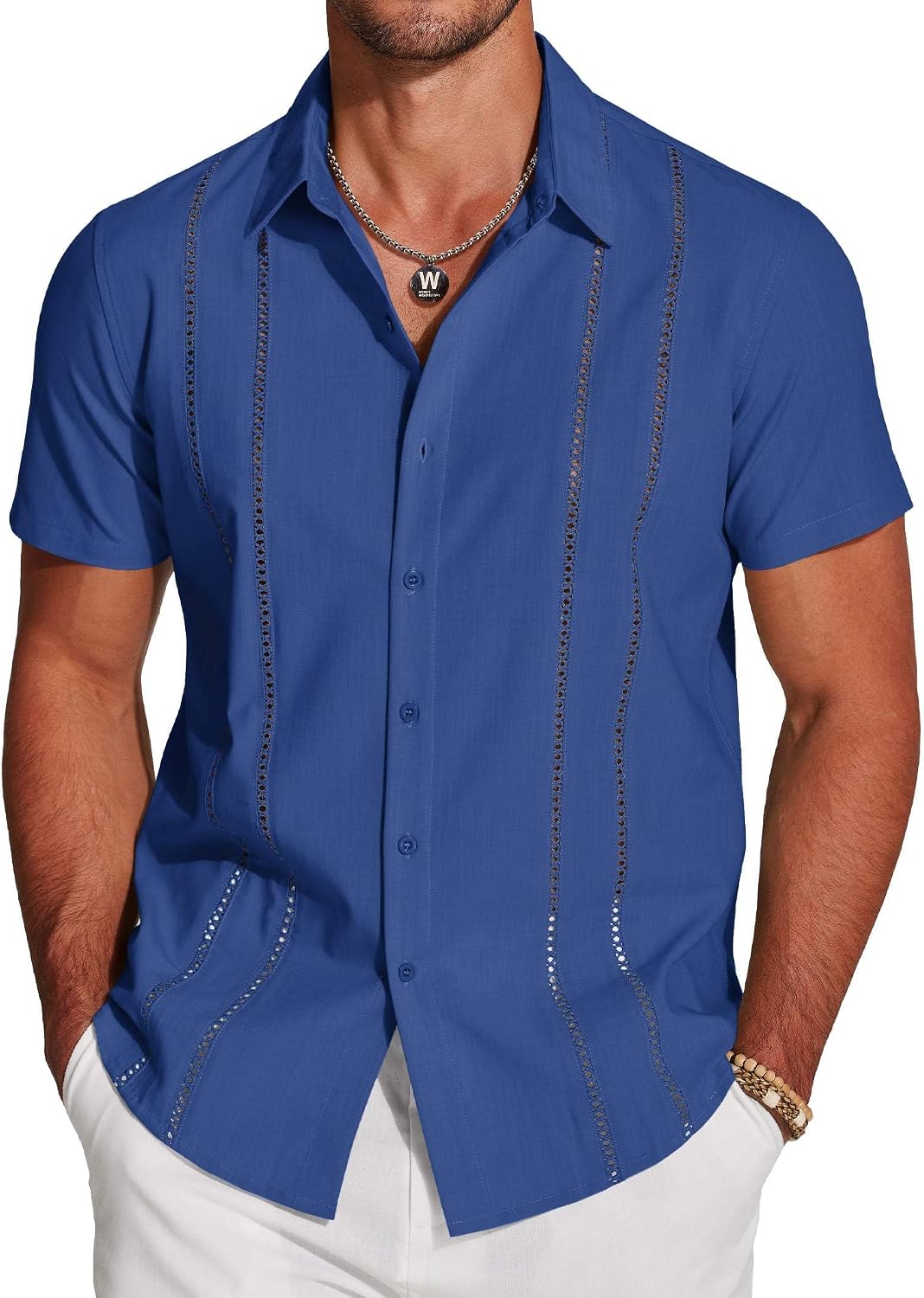 COOFANDY Men's Cuban Guayabera Shirt Short Sleeve Button Down Shirts Casual Summer Beach Linen Shirts