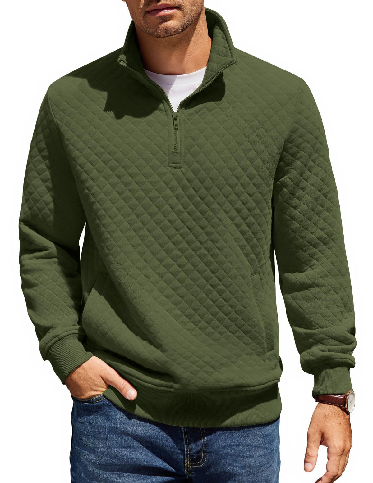 COOFANDY Mens Quarter Zip Pullover Sweatshirt Long Sleeve Mock Neck Sweater | Soft quilted fabric, quarter-zip mock neck, kangaroo pocket, ribbed cuffs; layers easily, machine washable, great gift