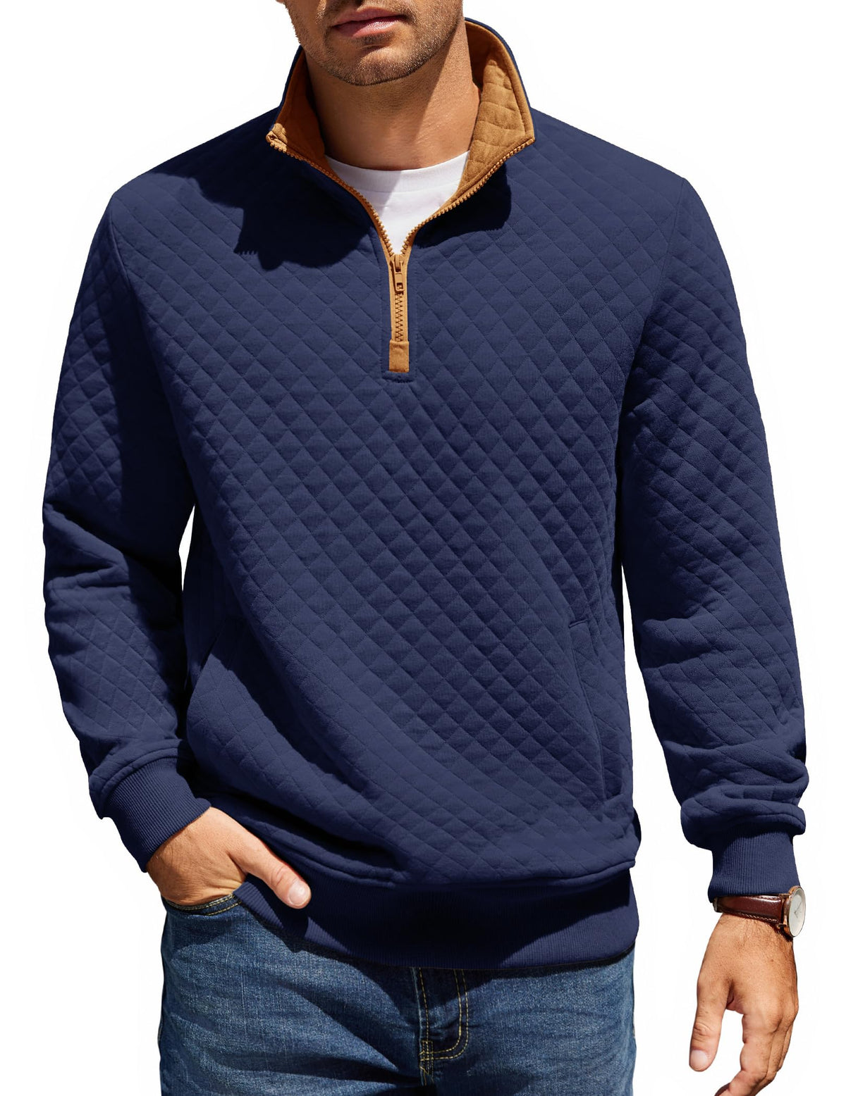 COOFANDY Mens Quarter Zip Pullover Sweatshirt Long Sleeve Mock Neck Sweater | Soft quilted fabric, quarter-zip mock neck, kangaroo pocket, ribbed cuffs; layers easily, machine washable, great gift