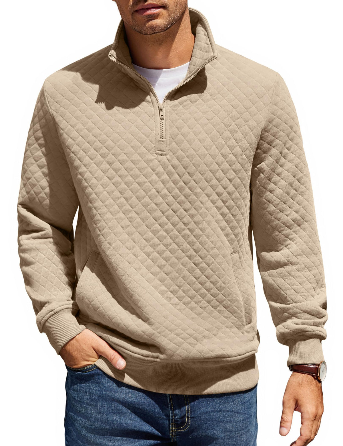 COOFANDY Mens Quarter Zip Pullover Sweatshirt Long Sleeve Mock Neck Sweater | Soft quilted fabric, quarter-zip mock neck, kangaroo pocket, ribbed cuffs; layers easily, machine washable, great gift
