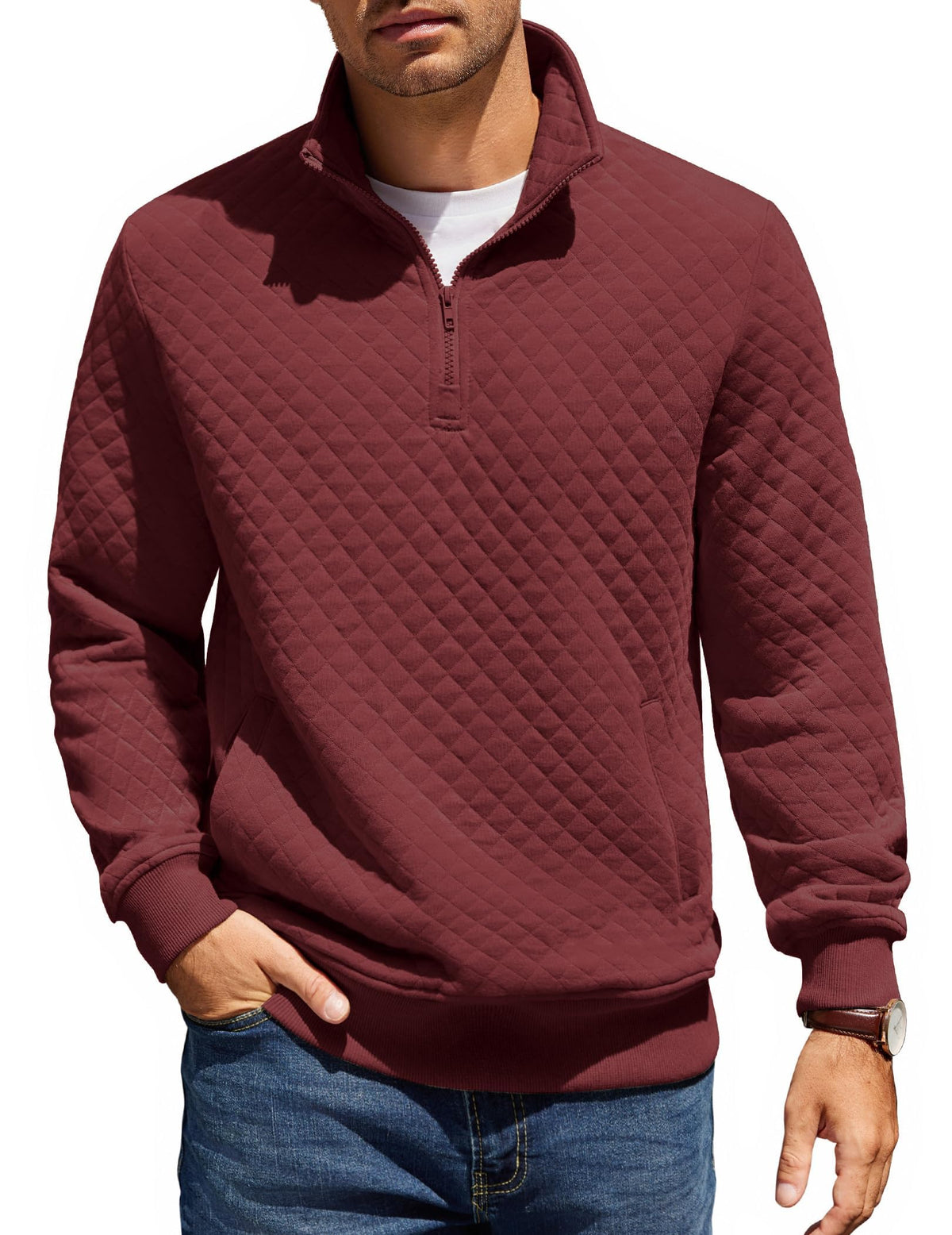 COOFANDY Mens Quarter Zip Pullover Sweatshirt Long Sleeve Mock Neck Sweater | Soft quilted fabric, quarter-zip mock neck, kangaroo pocket, ribbed cuffs; layers easily, machine washable, great gift