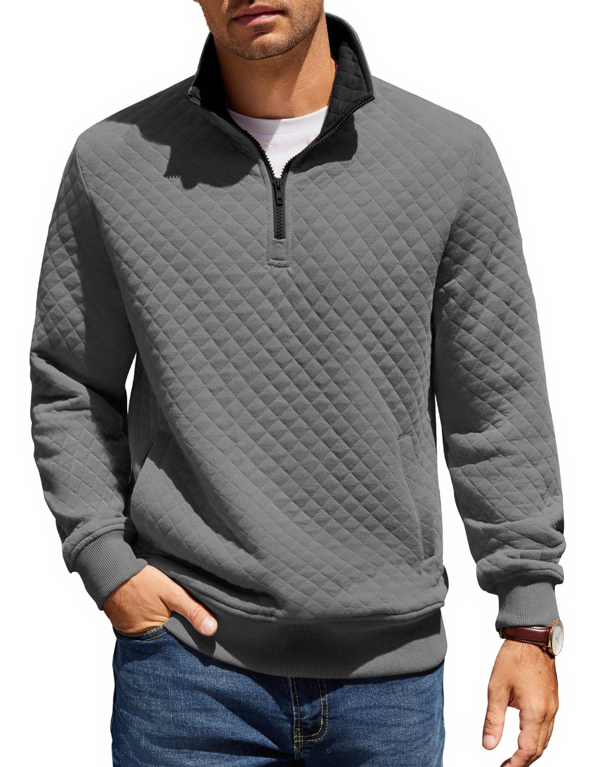 COOFANDY Mens Quarter Zip Pullover Sweatshirt Long Sleeve Mock Neck Sweater | Soft quilted fabric, quarter-zip mock neck, kangaroo pocket, ribbed cuffs; layers easily, machine washable, great gift