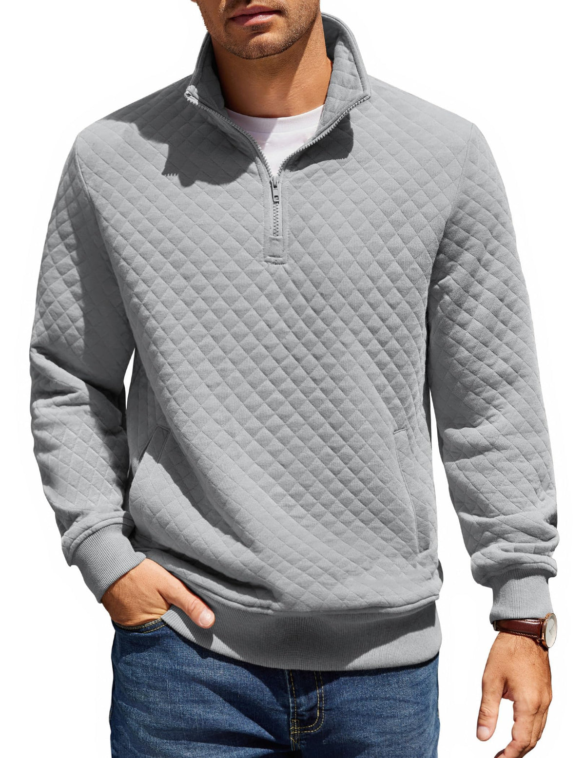 COOFANDY Mens Quarter Zip Pullover Sweatshirt Long Sleeve Mock Neck Sweater | Soft quilted fabric, quarter-zip mock neck, kangaroo pocket, ribbed cuffs; layers easily, machine washable, great gift