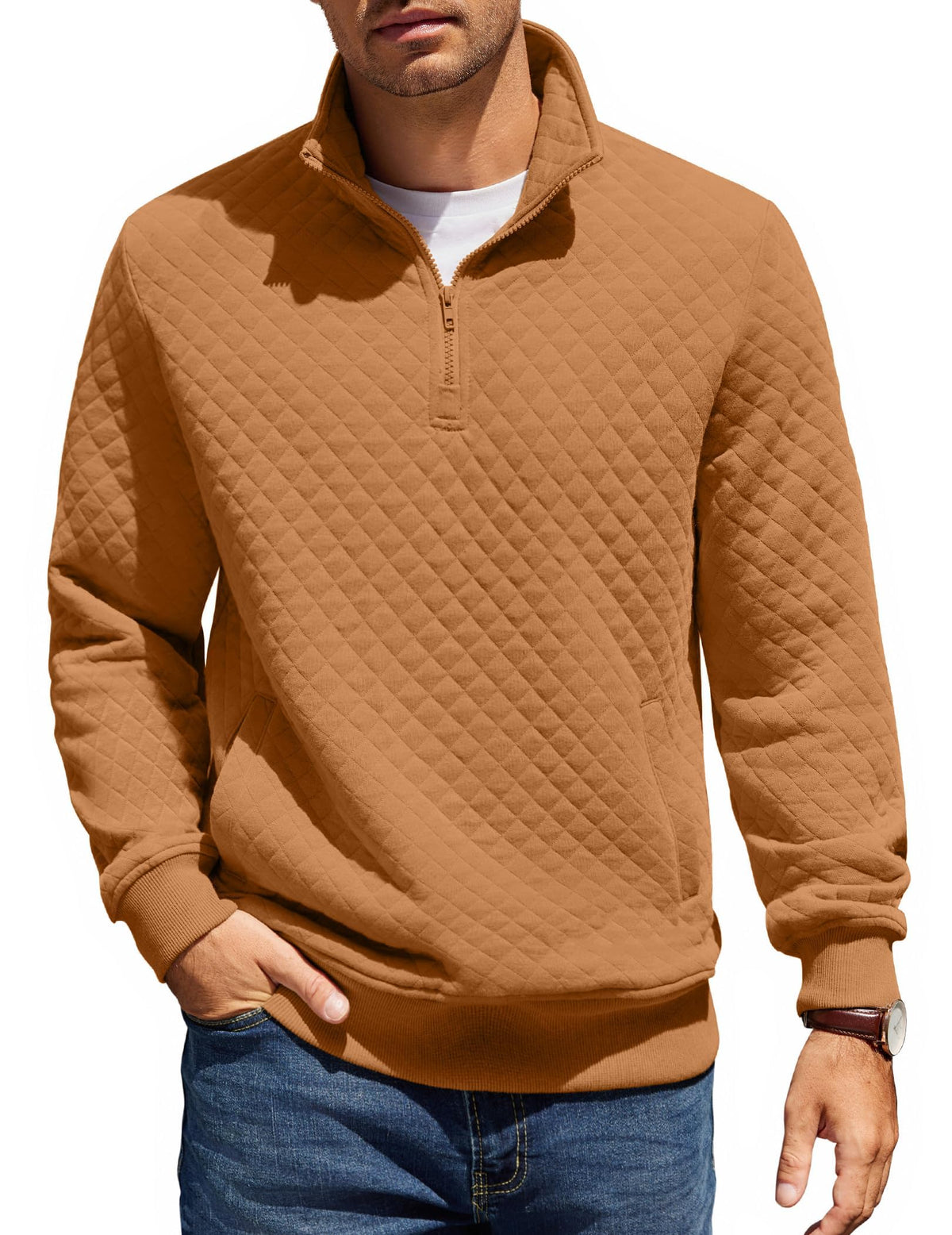 COOFANDY Mens Quarter Zip Pullover Sweatshirt Long Sleeve Mock Neck Sweater | Soft quilted fabric, quarter-zip mock neck, kangaroo pocket, ribbed cuffs; layers easily, machine washable, great gift