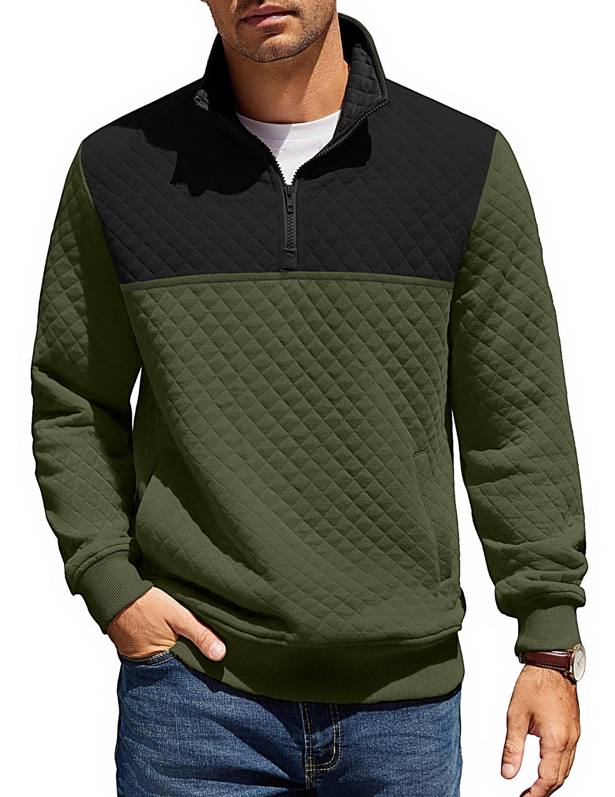 COOFANDY Mens Quarter Zip Pullover Sweatshirt Long Sleeve Mock Neck Sweater | Soft quilted fabric, quarter-zip mock neck, kangaroo pocket, ribbed cuffs; layers easily, machine washable, great gift
