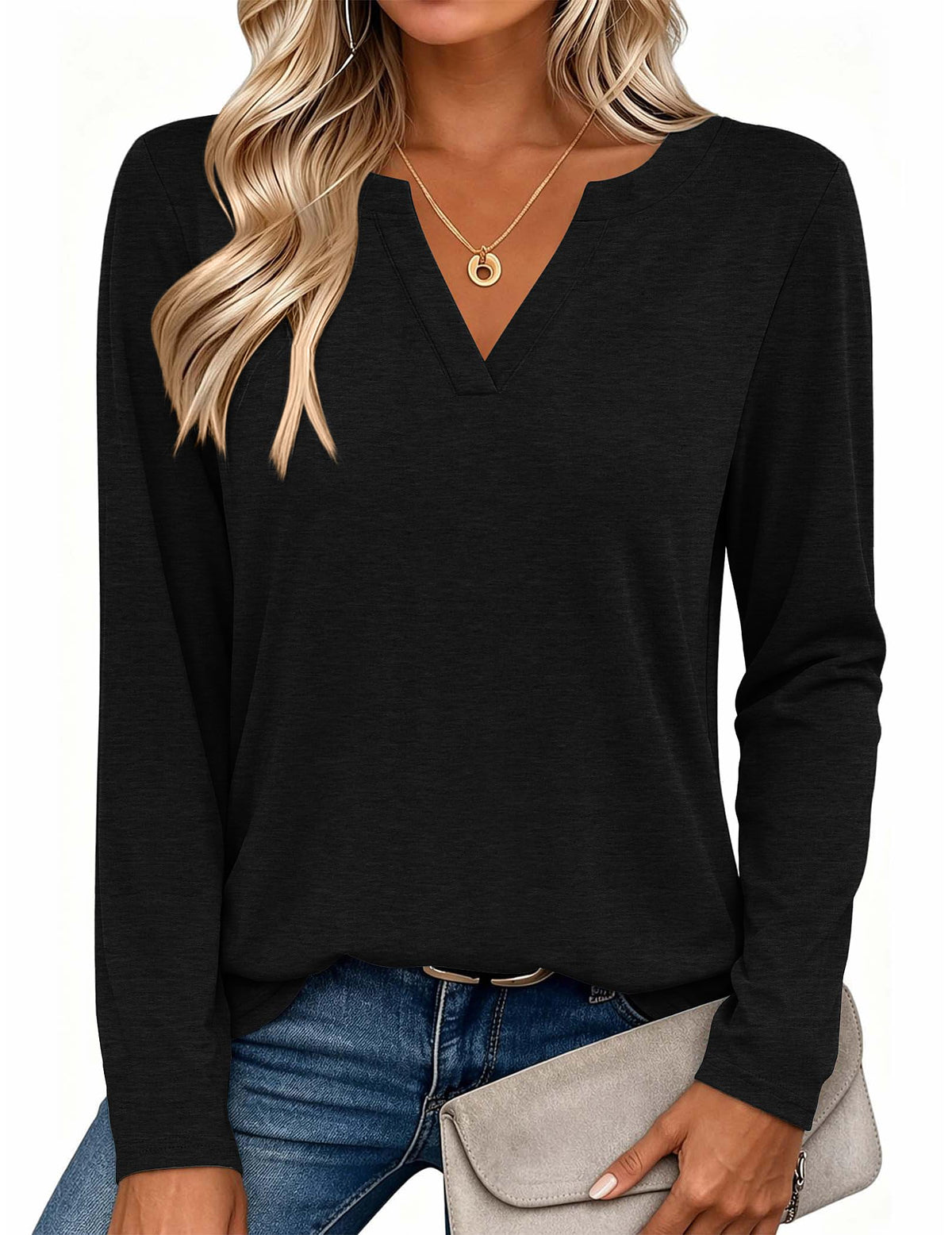Zeagoo Womens Tops Long Sleeve V Neck Tee Shirts Cute Dressy Casual Clothing Business Work Blouse | Business Work Blouse,Basic Clothing,Elegant Fall Fashion 2026