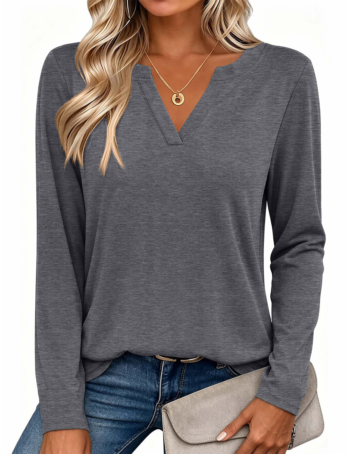 Zeagoo Womens Tops Long Sleeve V Neck Tee Shirts Cute Dressy Casual Clothing Business Work Blouse | Business Work Blouse,Basic Clothing,Elegant Fall Fashion 2026