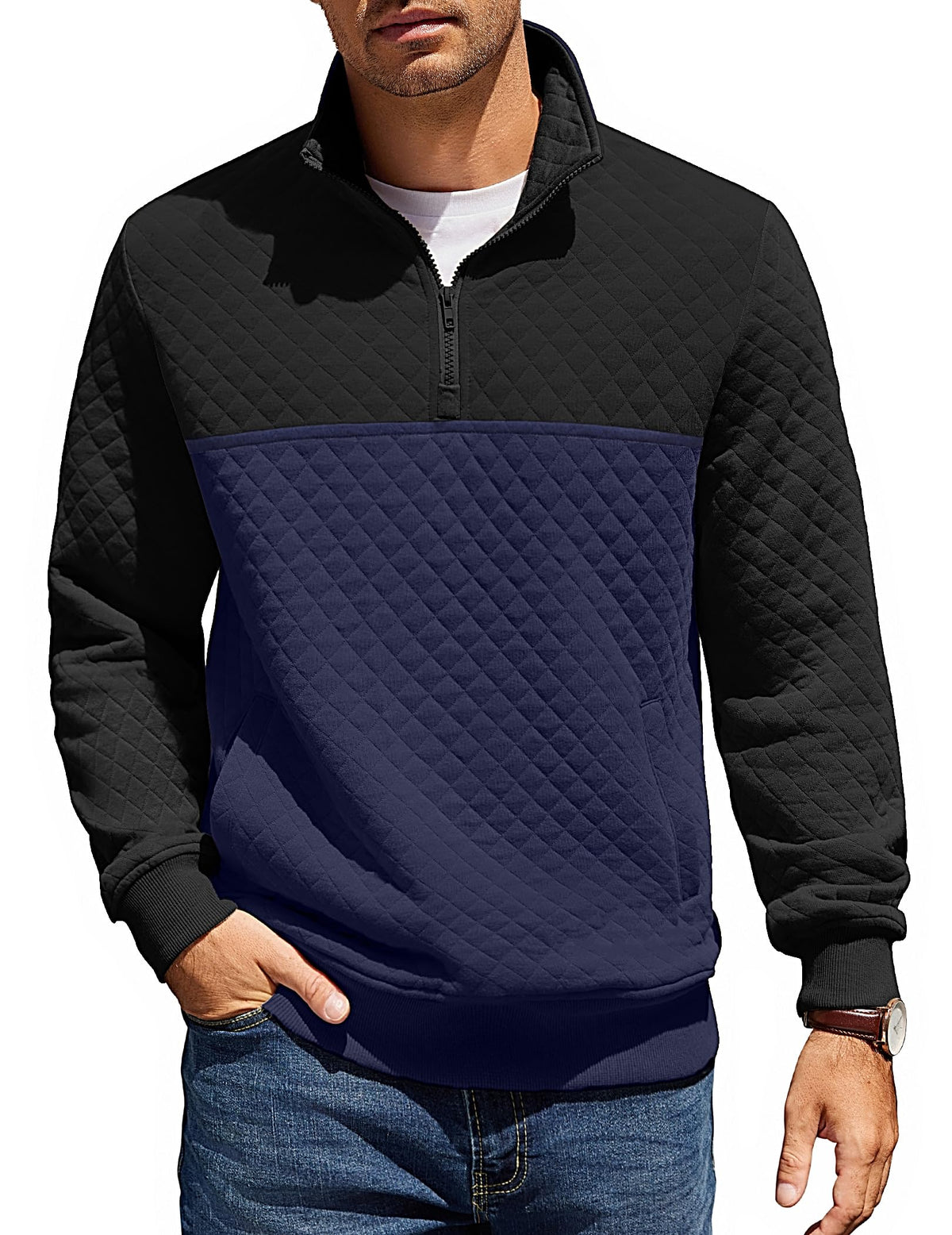 COOFANDY Mens Quarter Zip Pullover Sweatshirt Long Sleeve Mock Neck Sweater | Soft quilted fabric, quarter-zip mock neck, kangaroo pocket, ribbed cuffs; layers easily, machine washable, great gift