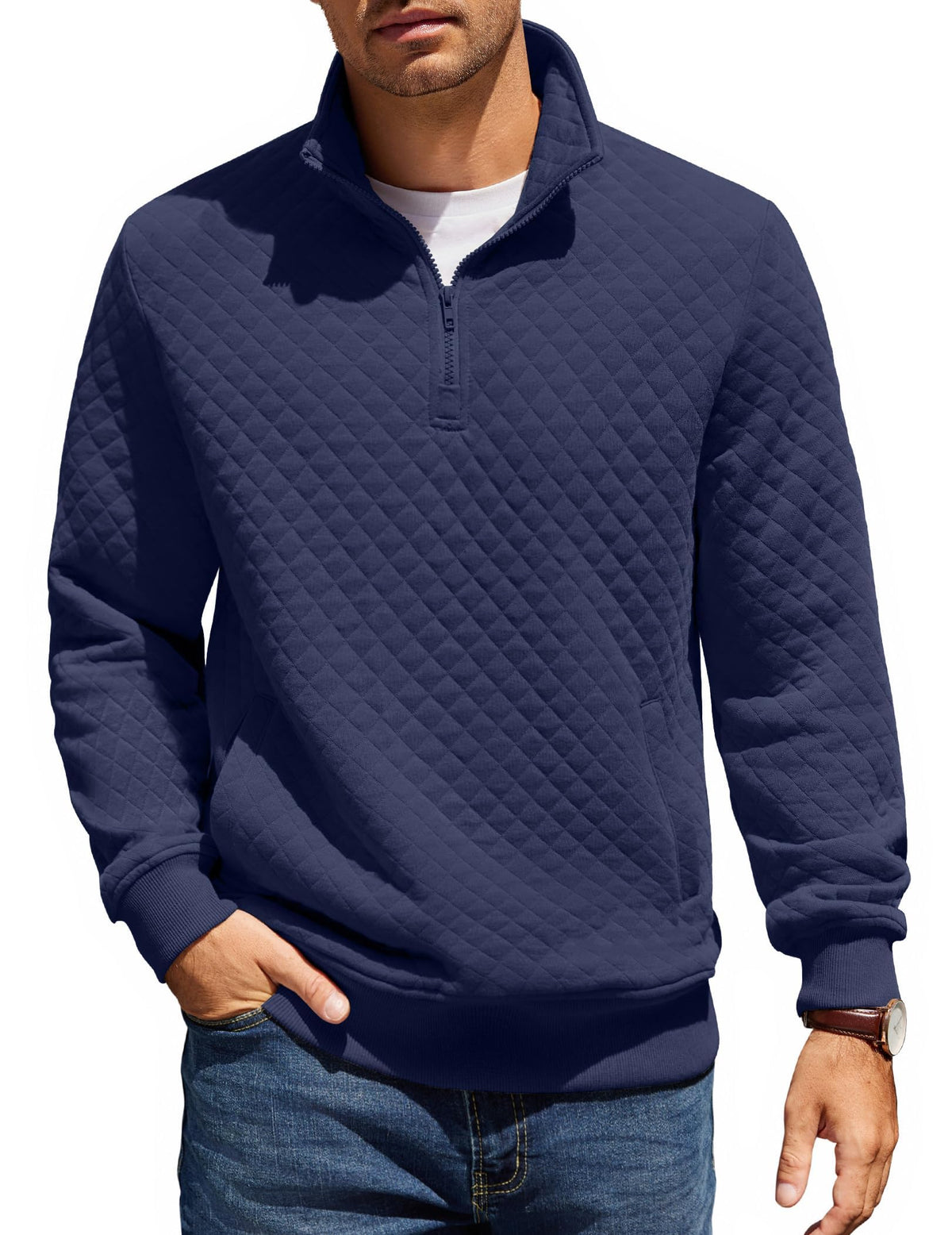 COOFANDY Mens Quarter Zip Pullover Sweatshirt Long Sleeve Mock Neck Sweater | Soft quilted fabric, quarter-zip mock neck, kangaroo pocket, ribbed cuffs; layers easily, machine washable, great gift