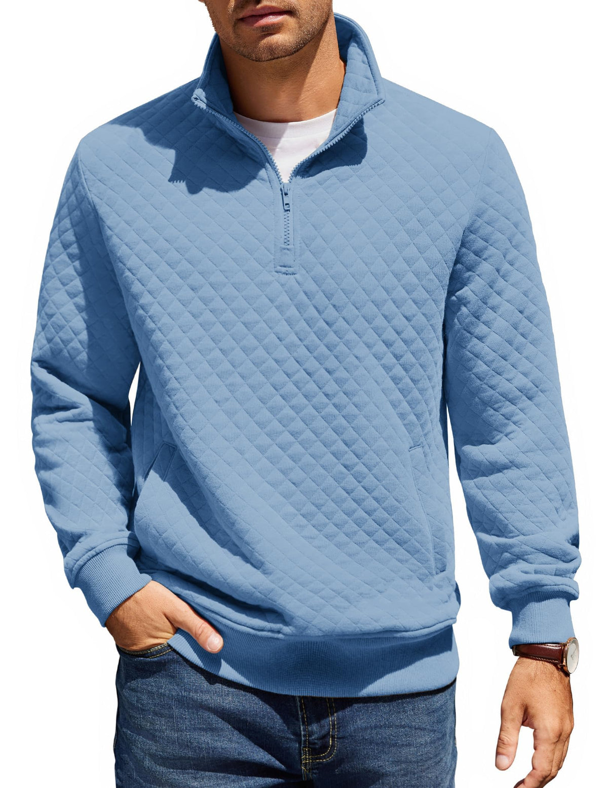 COOFANDY Mens Quarter Zip Pullover Sweatshirt Long Sleeve Mock Neck Sweater | Soft quilted fabric, quarter-zip mock neck, kangaroo pocket, ribbed cuffs; layers easily, machine washable, great gift