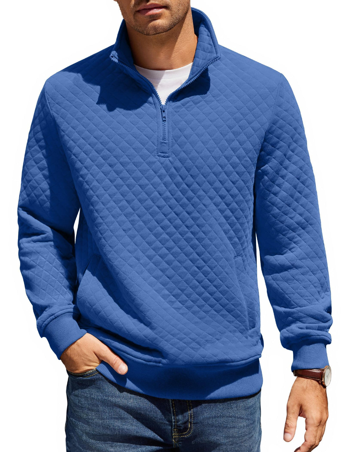 COOFANDY Mens Quarter Zip Pullover Sweatshirt Long Sleeve Mock Neck Sweater | Soft quilted fabric, quarter-zip mock neck, kangaroo pocket, ribbed cuffs; layers easily, machine washable, great gift