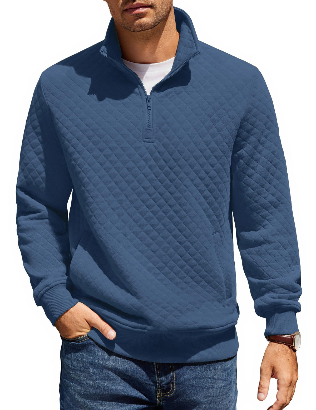COOFANDY Mens Quarter Zip Pullover Sweatshirt Long Sleeve Mock Neck Sweater | Soft quilted fabric, quarter-zip mock neck, kangaroo pocket, ribbed cuffs; layers easily, machine washable, great gift